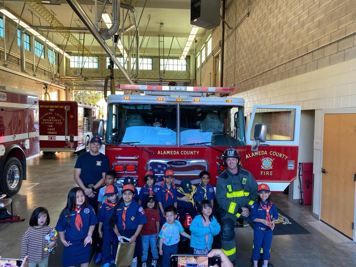 Scouts visiting the Alameda County fire station