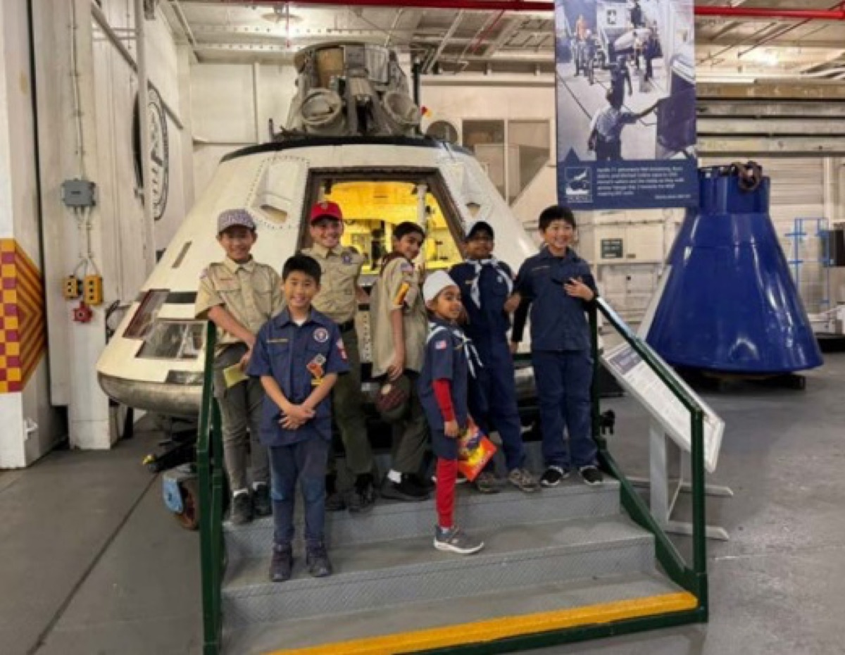 Scouts at the USS Hornet overnight trip by the Apollo capsule